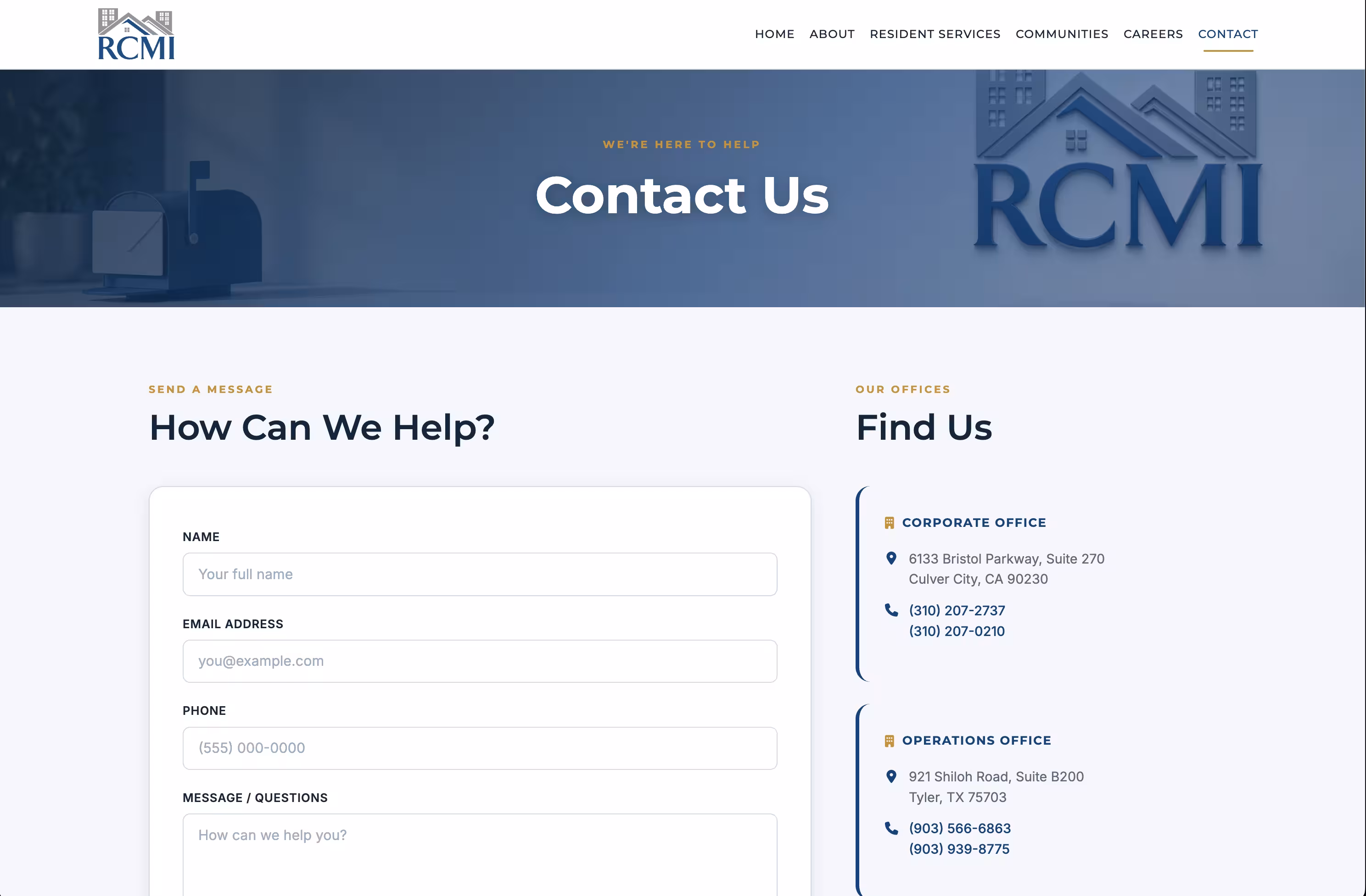 RCMI contact page — redesigned
